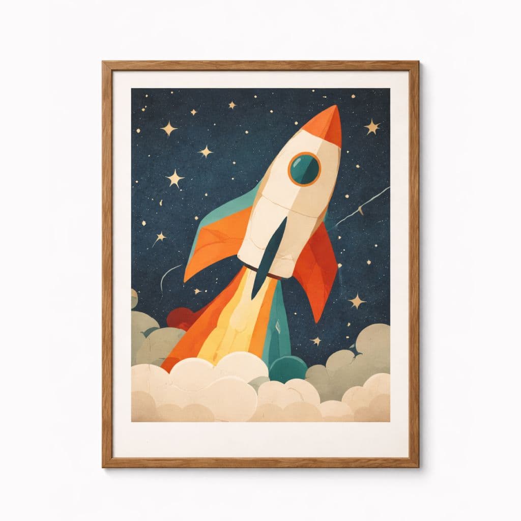Rocket Launch Framed Art Print in an oak frame